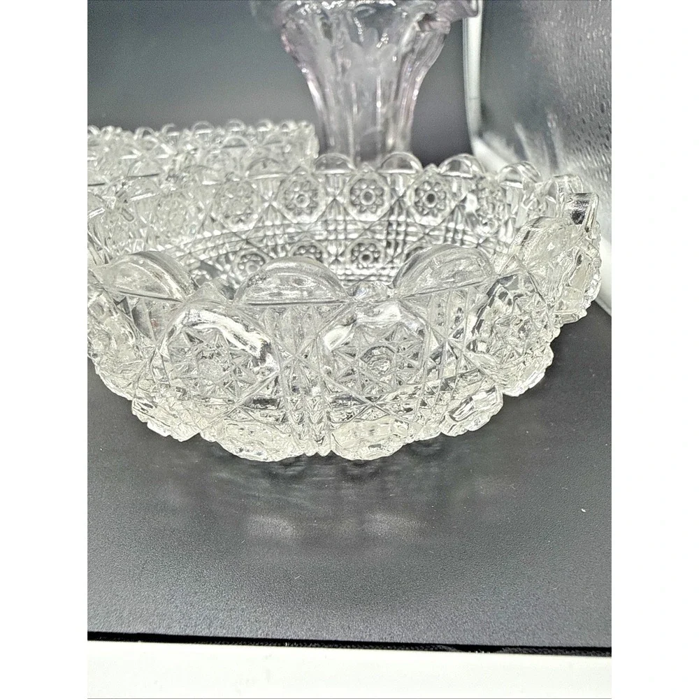 Vintage Pressed and Cut Glass Collection 10 Piece Set Bowls Decanter Basket
